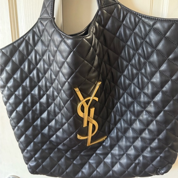 Yves Saint Laurent Black Quilted Tote with Gold YSL Emblem - Picture 1 of 3
